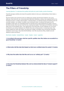Free Friendship Comprehension | Grade 4 | Health & Wellness | BookFlik