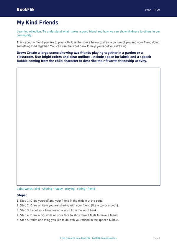 Free Friendship Drawing Sheet | Pre-K | Health & Wellness | BookFlik worksheet preview — Pshe Friendship