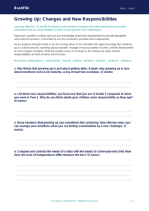 Free Growing Up Worksheet | Grade 3 | Health & Wellness | BookFlik