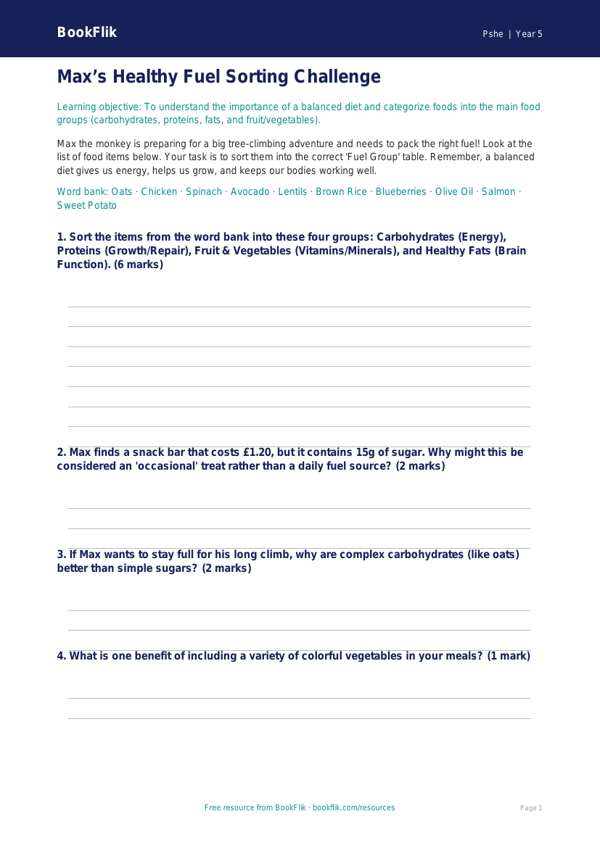 Free Healthy Eating Activity Sheet | Grade 4 | Health & Wellness | BookFlik worksheet preview — Pshe Healthy Eating