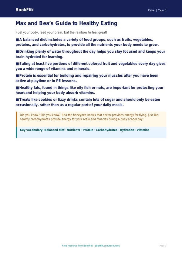 Free Healthy Eating Poster | Grade 4 | Health & Wellness | BookFlik worksheet preview — Pshe Healthy Eating
