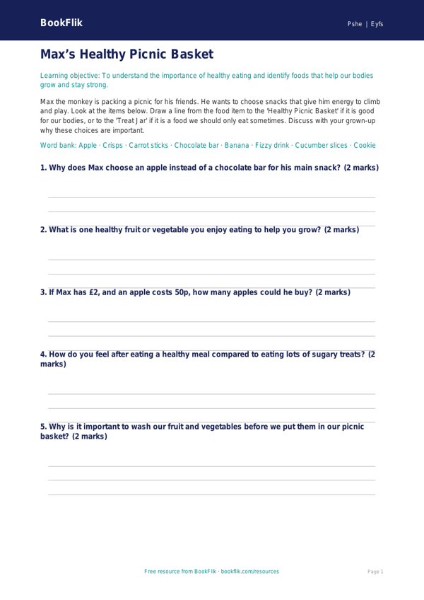 Free Healthy Eating Activity Sheet | Pre-K | Health & Wellness | BookFlik worksheet preview — Pshe Healthy Eating