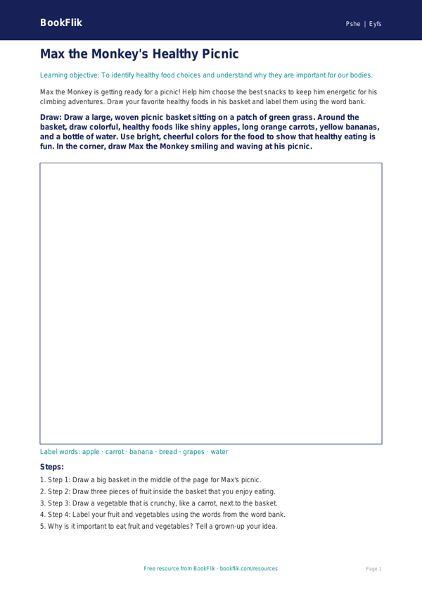 Free Healthy Eating Drawing Sheet | Pre-K | Health & Wellness | BookFlik worksheet preview — Pshe Healthy Eating