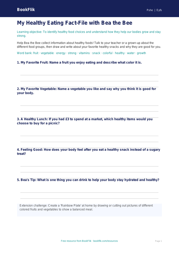 Free Healthy Eating Template | Pre-K | Health & Wellness | BookFlik worksheet preview — Pshe Healthy Eating