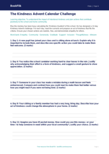 Free Kindness Advent Activity Sheet | Grade 3 | Health & Wellness | BookFlik
