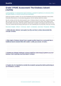 Free Kindness Advent Assessment | Grade 3 | Health & Wellness | BookFlik