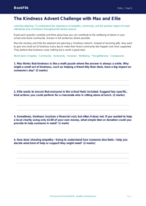 Free Kindness Advent Worksheet | Grade 4 | Health & Wellness | BookFlik