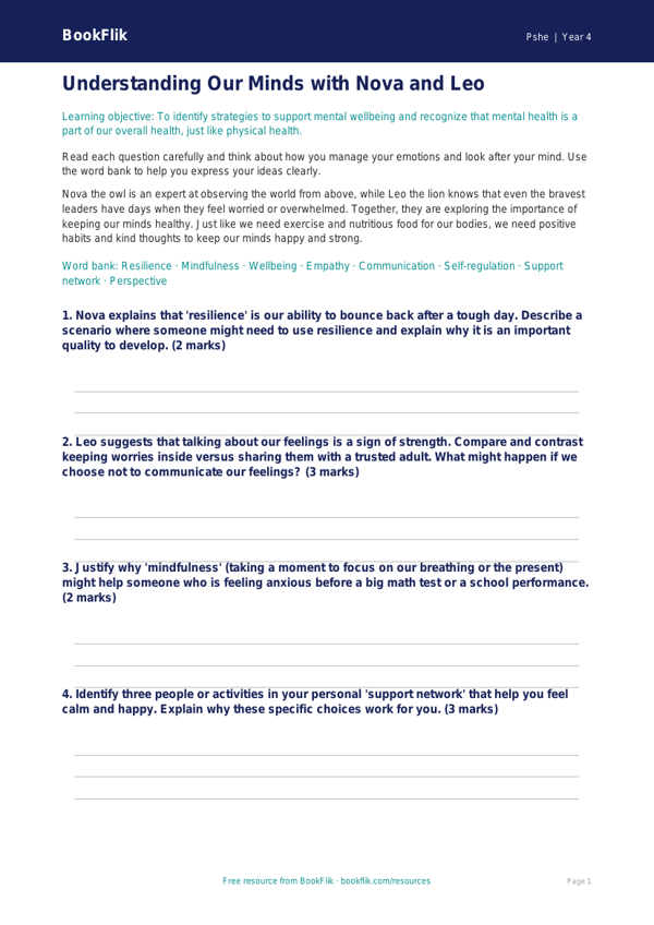 Free Mental Health Worksheet | Grade 3 | Health & Wellness | BookFlik worksheet preview — Pshe Mental Health