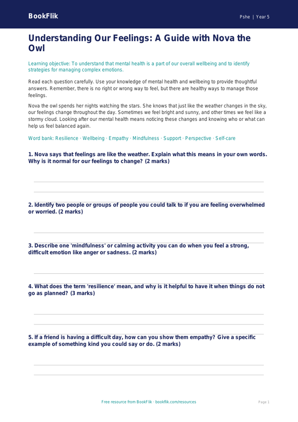 Free Mental Health Worksheet | Grade 4 | Health & Wellness | BookFlik worksheet preview — Pshe Mental Health