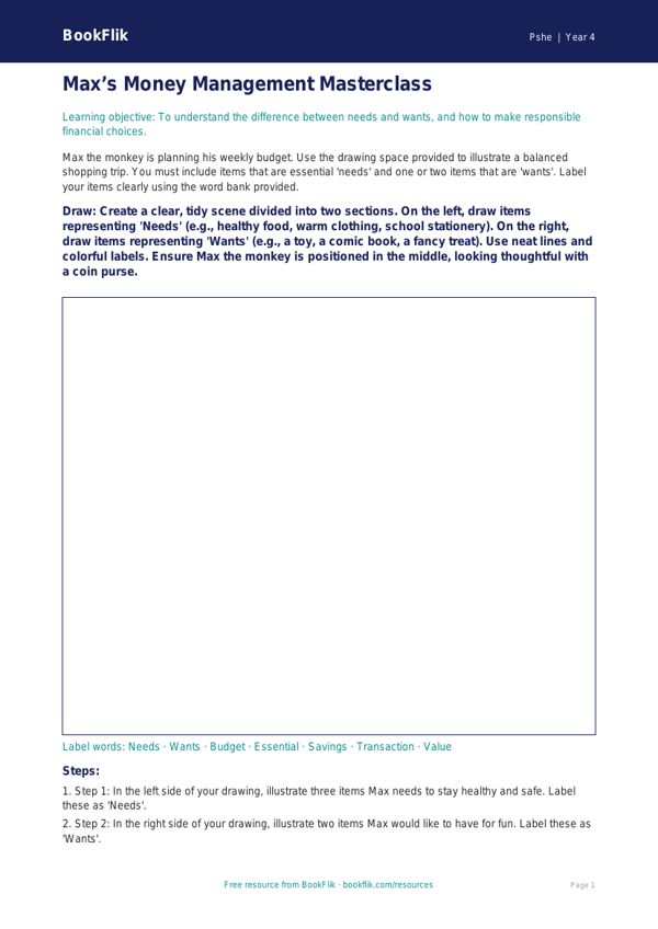 Free Money Drawing Sheet | Grade 3 | Health & Wellness | BookFlik worksheet preview — Pshe Money