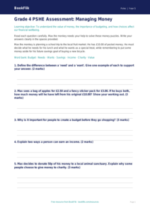 Free Money Assessment | Grade 4 | Health & Wellness | BookFlik
