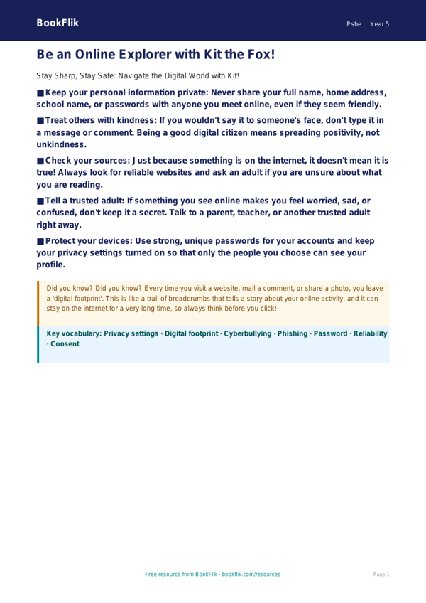 Free Online Safety Poster | Grade 4 | Health & Wellness | BookFlik worksheet preview — Pshe Online Safety