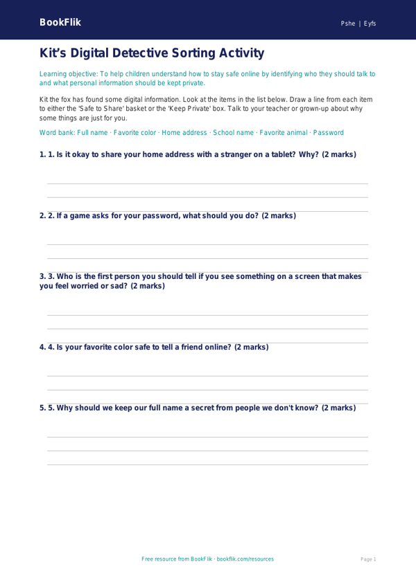 Free Online Safety Activity Sheet | Pre-K | Health & Wellness | BookFlik worksheet preview — Pshe Online Safety