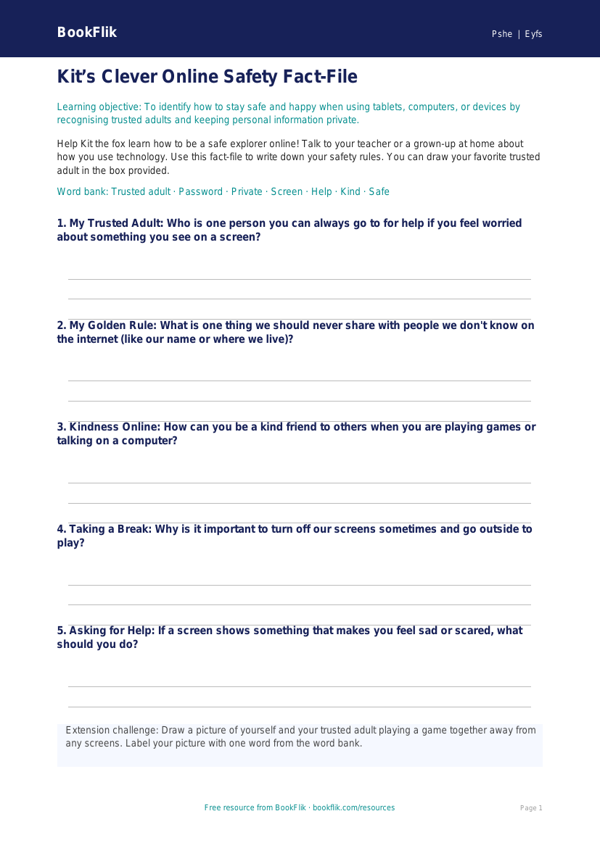 Free Online Safety Template | Pre-K | Health & Wellness | BookFlik worksheet preview — Pshe Online Safety
