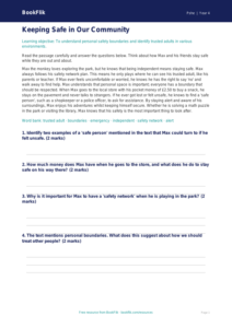 Free Personal Safety Comprehension | Grade 3 | Health & Wellness | BookFlik