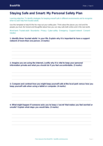 Free Personal Safety Template | Grade 3 | Health & Wellness | BookFlik