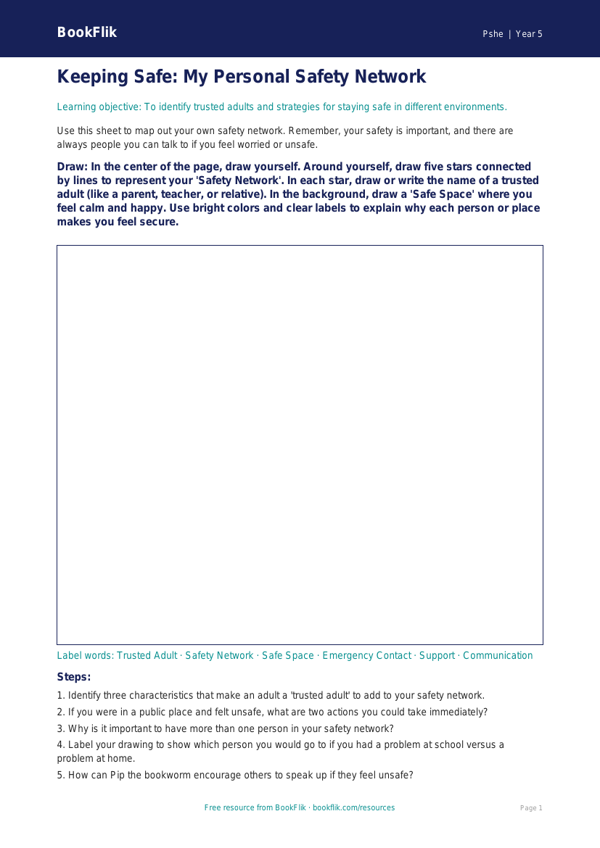 Free Personal Safety Drawing Sheet | Grade 4 | Health & Wellness | BookFlik worksheet preview — Pshe Personal Safety