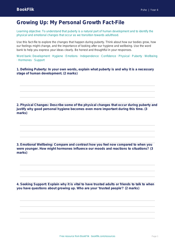Understanding Growth and Change: Grade 3 Health Lesson | BookFlik worksheet preview — Pshe Puberty