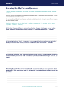Free Puberty Writing Frame for Grade 3 Students | BookFlik