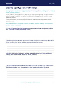Free Puberty Writing Frame | Grade 3 | Health & Wellness | BookFlik