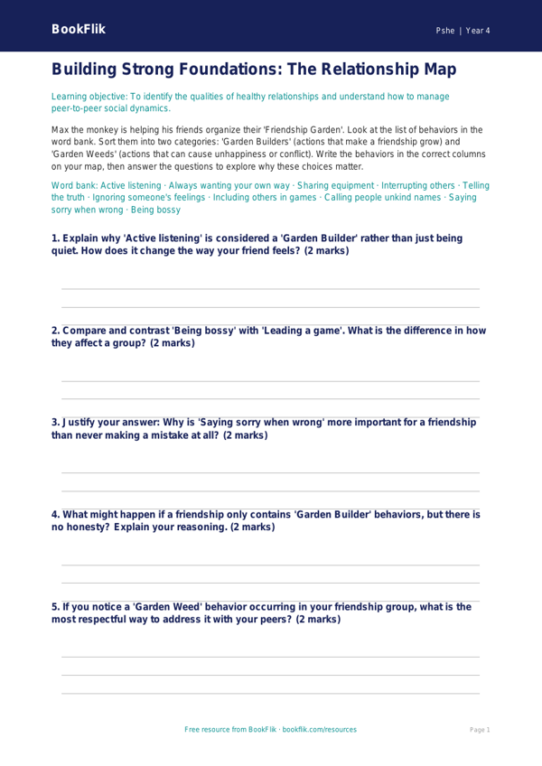 Free Relationships Activity Sheet | Grade 3 | Health & Wellness | BookFlik worksheet preview — Pshe Relationships