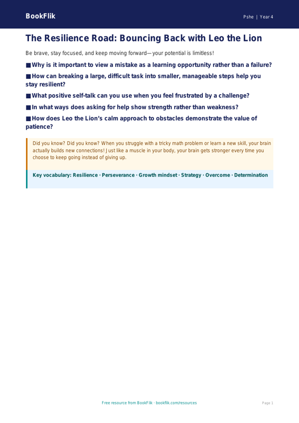 Free Resilience Poster | Grade 3 | Health & Wellness | BookFlik worksheet preview — Pshe Resilience