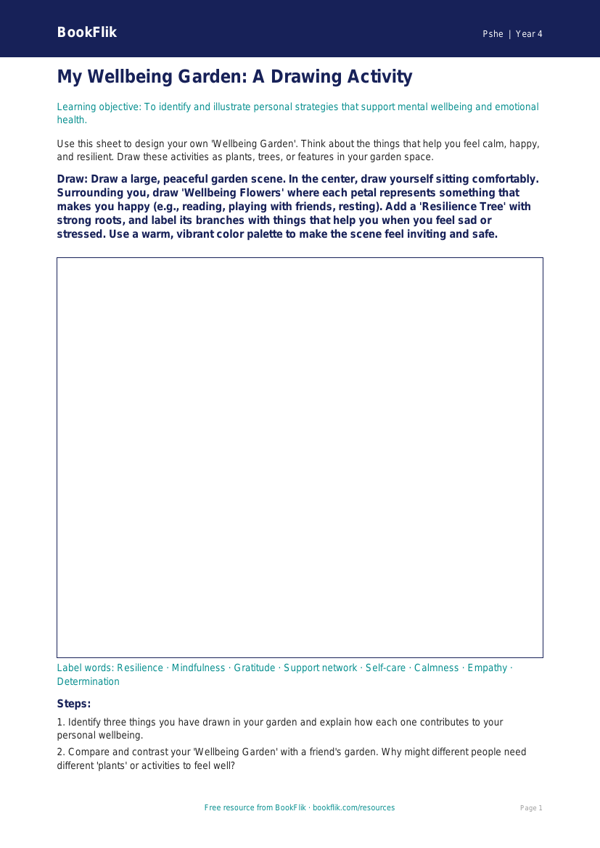 Free Wellbeing Drawing Sheet | Grade 3 | Health & Wellness | BookFlik worksheet preview — Pshe Wellbeing