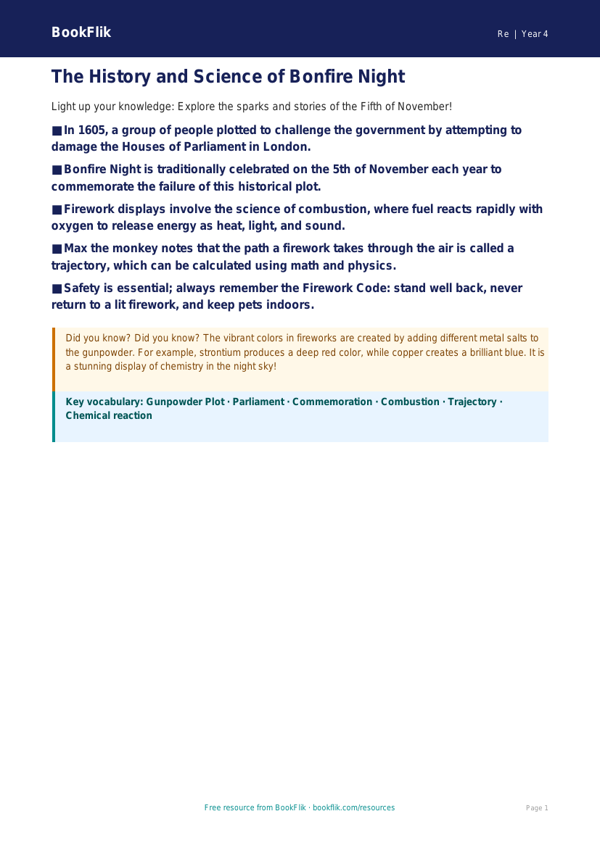 Bonfire Night History Lesson & Activity | Grade 3 | Social Studies worksheet preview — Re Bonfire Night