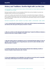 Free Bonfire Night Worksheet | Grade 4 | Social Studies | BookFlik