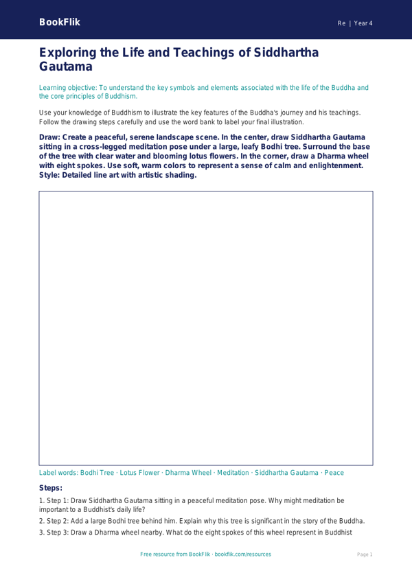 Free Buddhism Drawing Sheet | Grade 3 | Social Studies | BookFlik worksheet preview — Re Buddhism