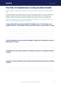 Free Buddhism Activity Sheet | Grade 4 | Social Studies | BookFlik