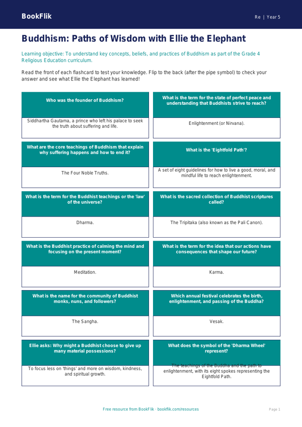 Buddhism for Kids: Grade 4 Social Studies Lesson | BookFlik worksheet preview — Re Buddhism