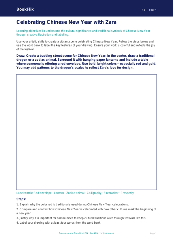 Free Chinese New Year Drawing Sheet | Grade 3 | Social Studies | BookFlik worksheet preview — Re Chinese New Year