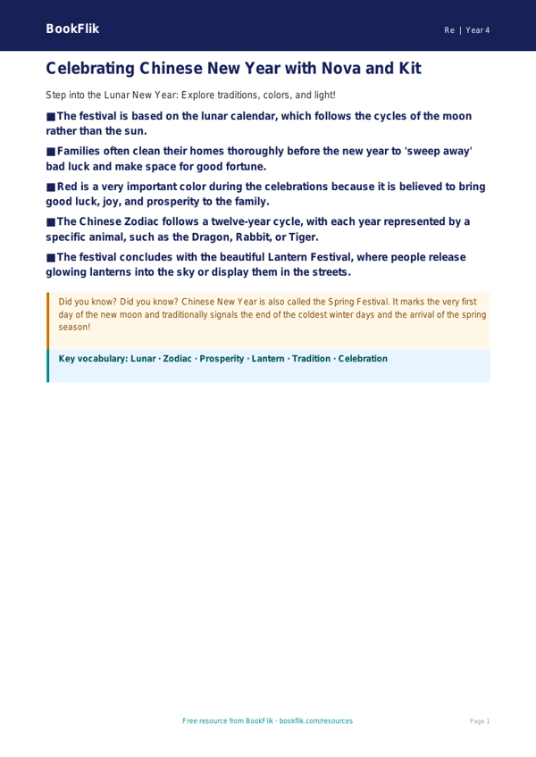 Free Chinese New Year Poster | Grade 3 | Social Studies | BookFlik worksheet preview — Re Chinese New Year