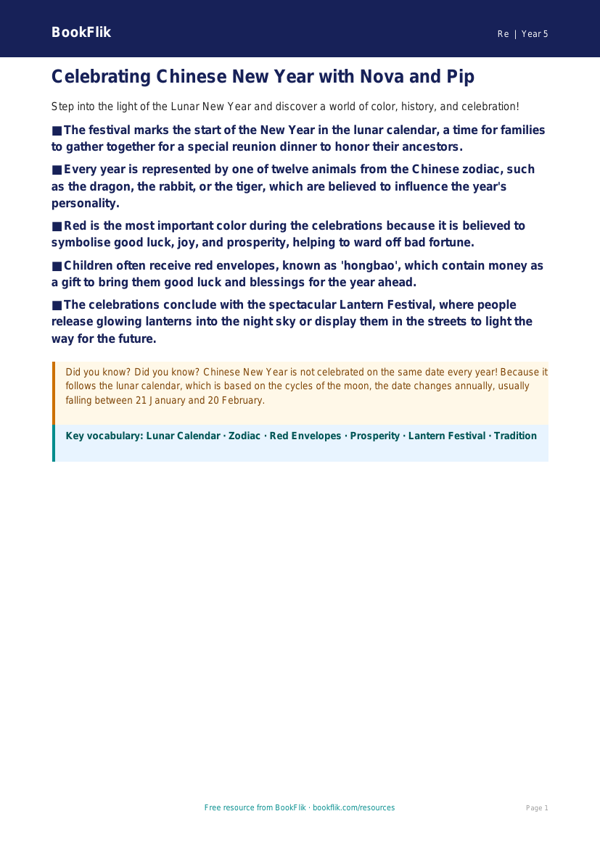 Free Chinese New Year Poster | Grade 4 | Social Studies | BookFlik worksheet preview — Re Chinese New Year