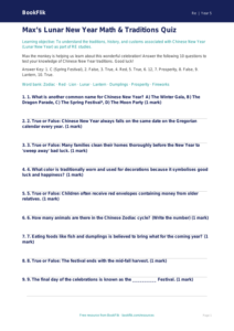 Free Chinese New Year Quiz | Grade 4 | Social Studies | BookFlik
