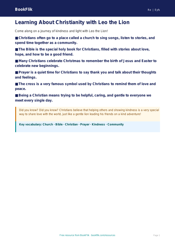 Free Christianity Poster | Pre-K | Social Studies | BookFlik worksheet preview — Re Christianity