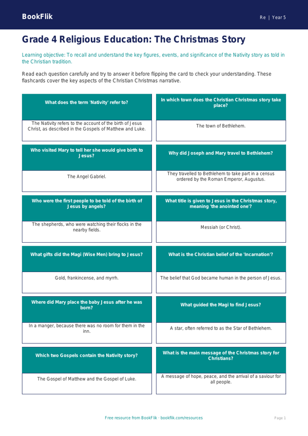 Free Christmas Flashcards | Grade 4 | Social Studies | BookFlik worksheet preview — Re Christmas