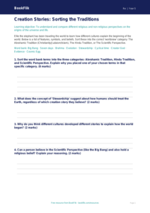 Free Creation Stories Activity Sheet | Grade 4 | Social Studies | BookFlik