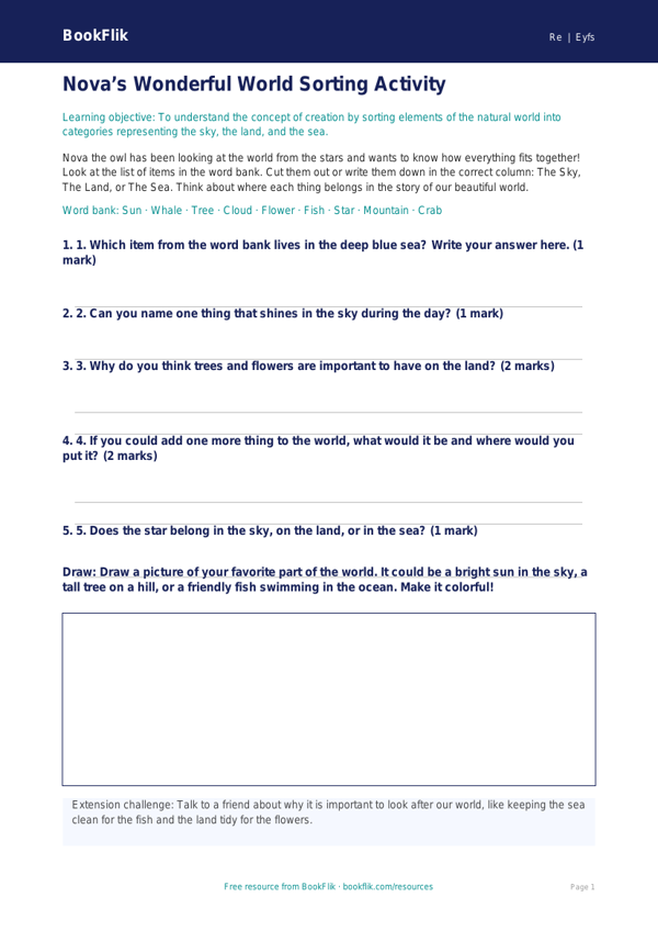 Free Creation Stories Activity Sheet | Pre-K | Social Studies | BookFlik worksheet preview — Re Creation Stories