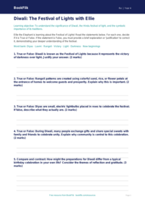 Free Diwali Activity Sheet | Grade 3 | Social Studies | BookFlik
