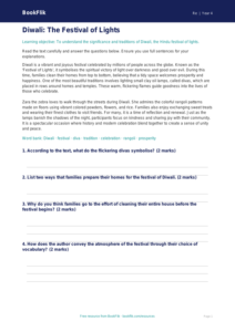 Free Diwali Comprehension | Grade 3 | Social Studies | BookFlik