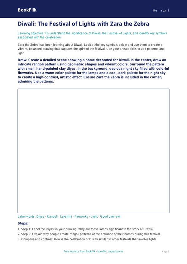 Free Diwali Drawing Sheet | Grade 3 | Social Studies | BookFlik worksheet preview — Re Diwali
