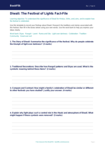 Free Diwali Template | Grade 3 | Social Studies | BookFlik