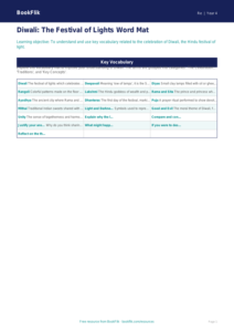 Free Diwali Word Mat | Grade 3 | Social Studies | BookFlik
