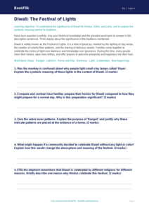 Free Diwali Worksheet | Grade 3 | Social Studies | BookFlik