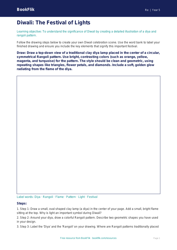 Free Diwali Drawing Sheet | Grade 4 | Social Studies | BookFlik worksheet preview — Re Diwali