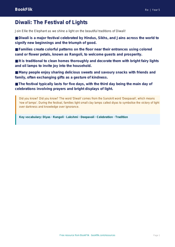 Free Diwali Poster | Grade 4 | Social Studies | BookFlik worksheet preview — Re Diwali