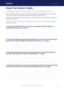 Free Diwali Writing Frame | Grade 4 | Social Studies | BookFlik