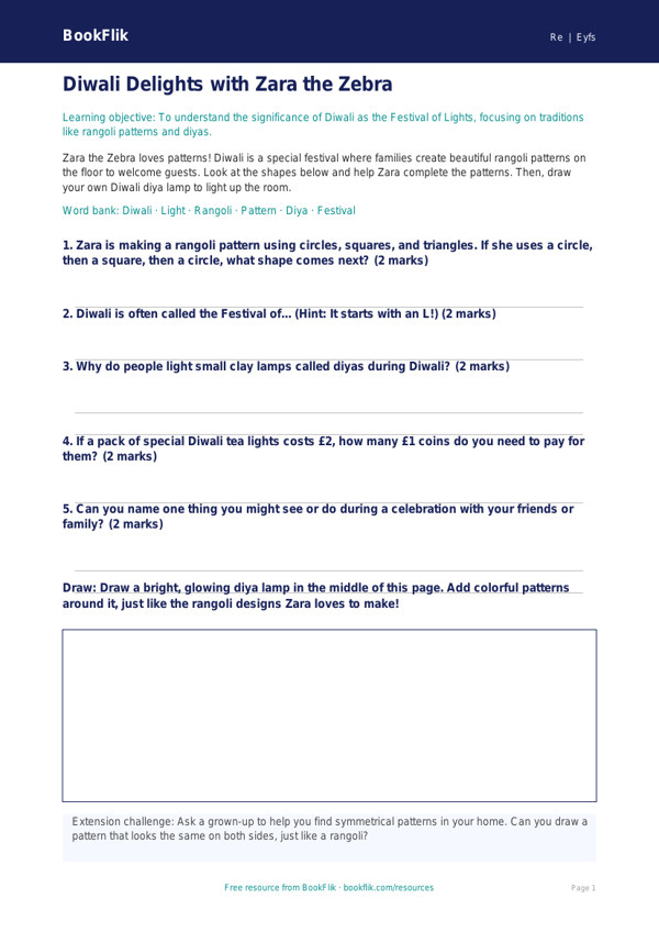 Free Diwali Activity Sheet | Pre-K | Social Studies | BookFlik worksheet preview — Re Diwali